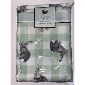 WELL DRESSED HOME BUNNIES CHECKER EASTER SPILLPROOF TABLECLOTH 60" X 118 New
